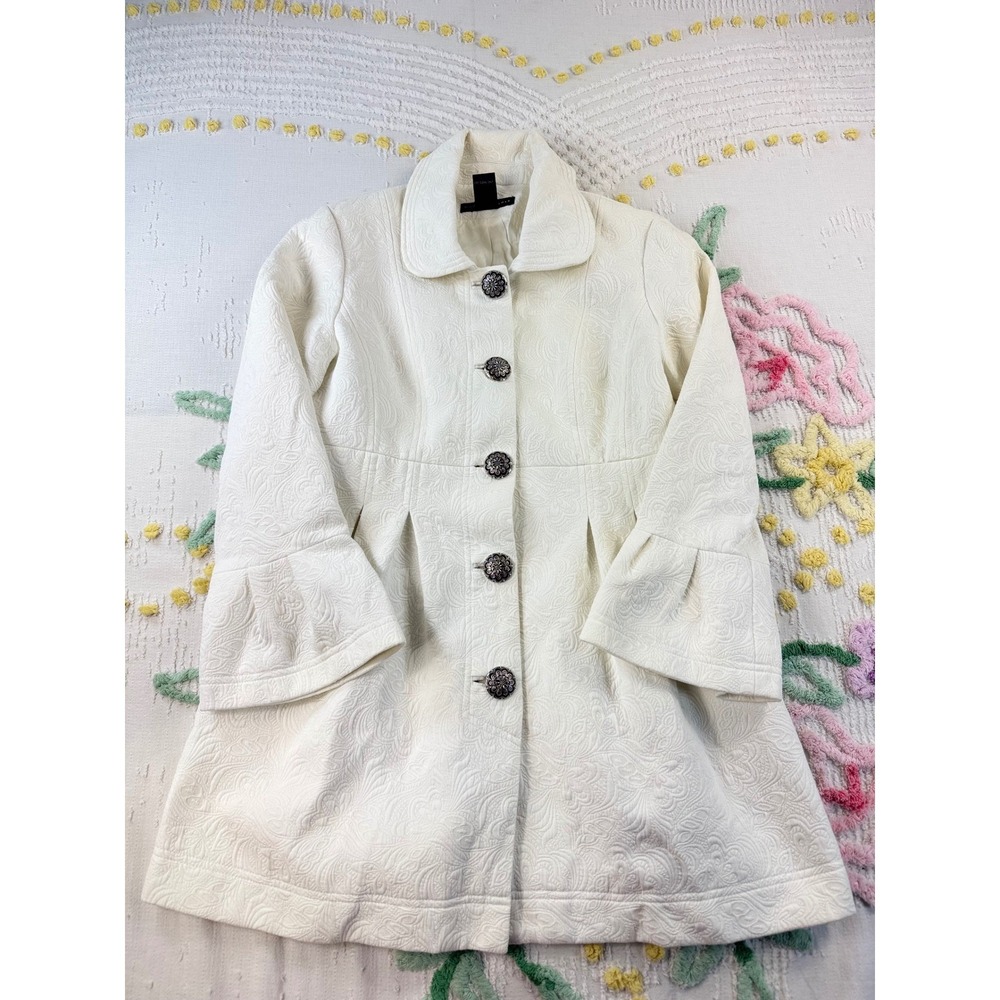 Grace Elements White Jacquard Button Front Flare … - image 4